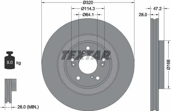 Textar Front Coated Brake Disc Pro Vented 92306203 320mm - image 4