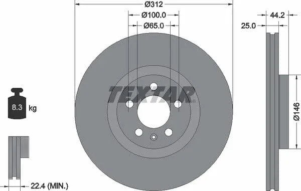 Textar Front Coated High-Carbon Brake Disc Pro+ Vented 92306405 312mm - image 4