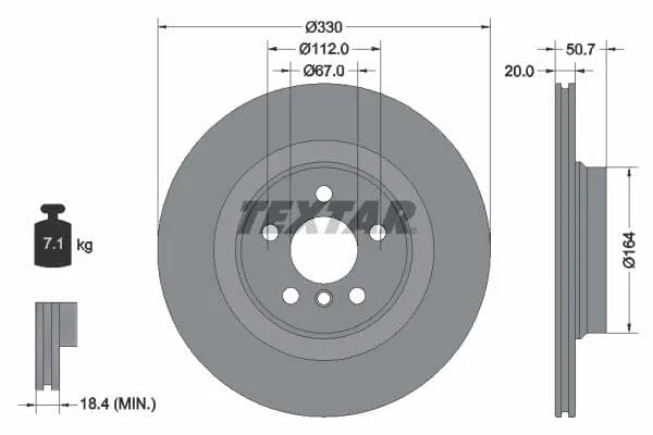 Textar Rear Brake Disc Pro+ Vented 92306805 330mm - image 3