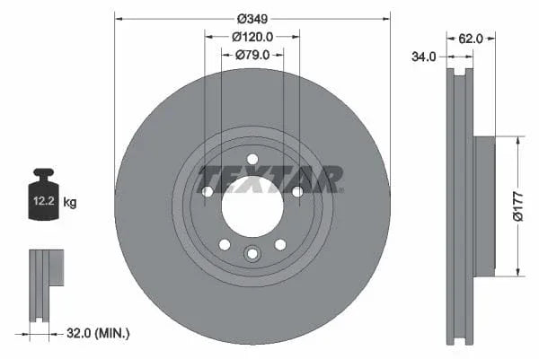 Textar Front Coated High-Carbon Brake Disc Pro+ Vented 92307605 349mm - image 3