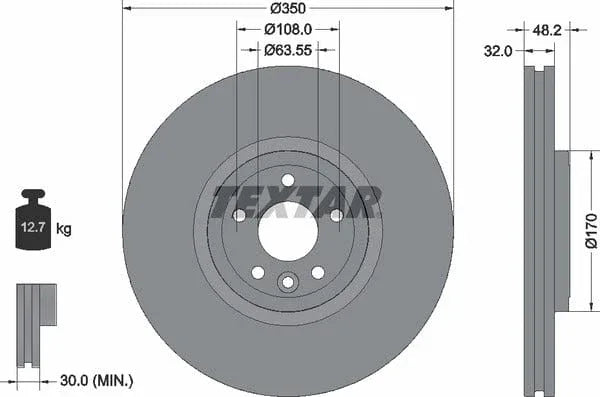 Textar Front Coated High-Carbon Brake Disc Pro+ Vented 92308105 350mm - image 4
