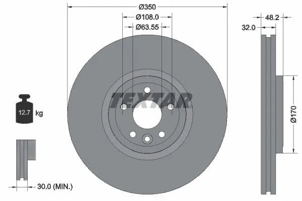 Textar Front Coated High-Carbon Brake Disc Pro+ Vented 92308105 350mm - image 3