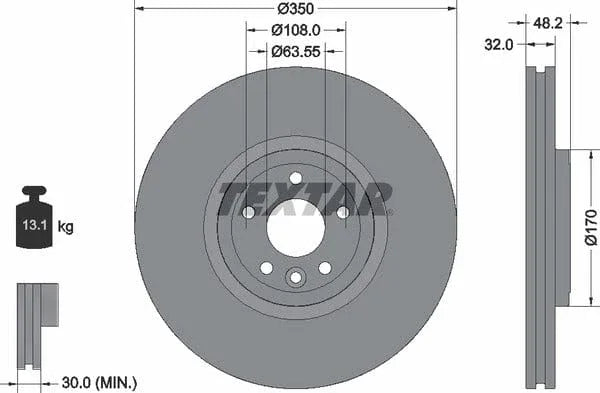 Textar Front Coated High-Carbon Brake Disc Pro+ Vented 92308205 350mm - image 4