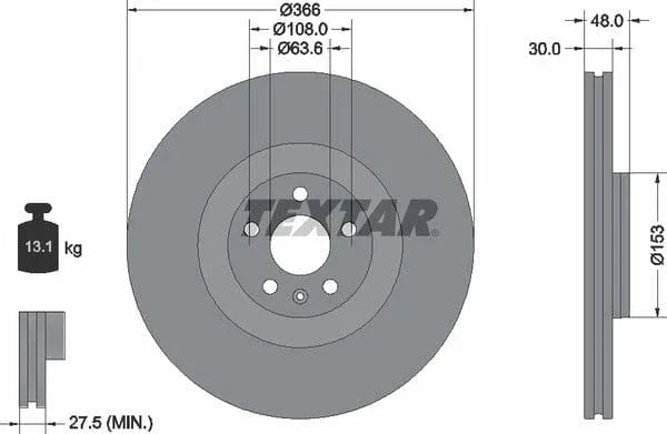 Textar Front Coated High-Carbon Brake Disc Pro+ Vented 92308905 366mm - image 4