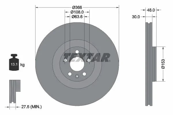 Textar Front Coated High-Carbon Brake Disc Pro+ Vented 92308905 366mm - image 3