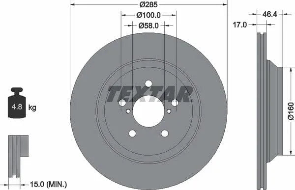 Textar Rear Brake Disc Pro Vented 92309303 285mm - image 4