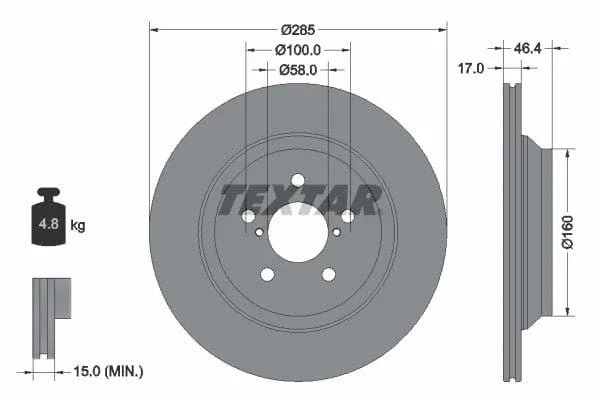 Textar Rear Brake Disc Pro Vented 92309303 285mm - image 3