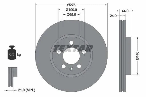 Textar Front Coated Brake Disc Pro Vented 92313703 276mm - image 3