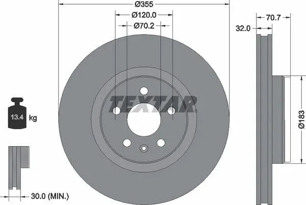 Textar Front Coated High-Carbon Brake Disc Pro+ Vented 92313905 355mm - image 4