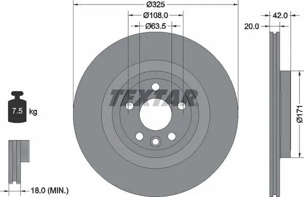Textar Rear Brake Disc Pro+ Vented 92314305 325mm - image 4