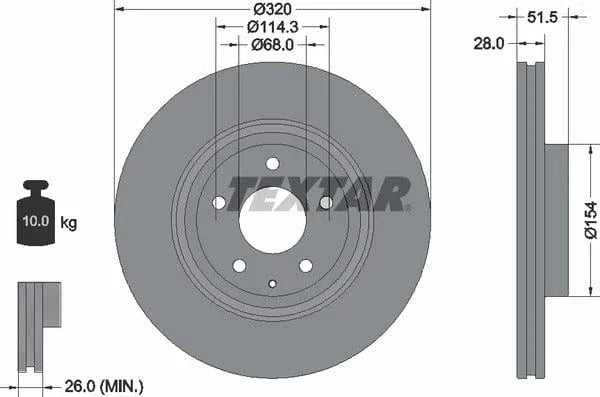 Textar Front Coated Brake Disc Pro Vented 92315203 320mm - image 4