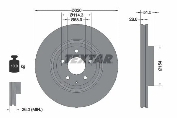 Textar Front Coated Brake Disc Pro Vented 92315203 320mm - image 3