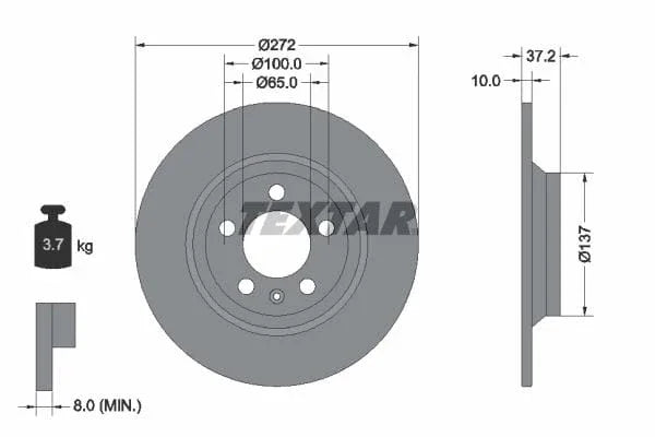 Textar Rear Brake Disc Pro Solid 92315303 272mm - image 3