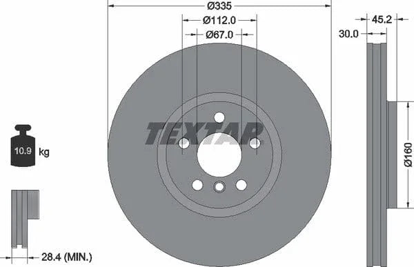 Textar Front Coated High-Carbon Brake Disc Pro+ Vented 92316205 335mm - image 4