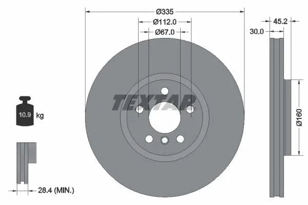 Textar Front Coated High-Carbon Brake Disc Pro+ Vented 92316205 335mm - image 3