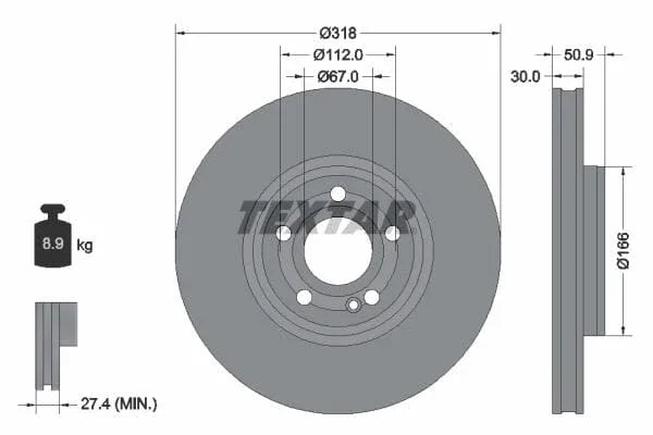 Textar Front Coated High-Carbon Brake Disc Pro+ Vented 92316705 318mm - image 3
