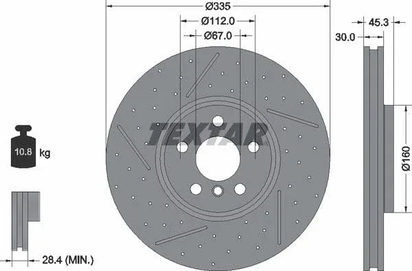 Textar Front Coated High-Carbon Brake Disc Pro+ Slotted Vented 92317105 335mm - image 4