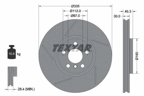 Textar Front Coated High-Carbon Brake Disc Pro+ Slotted Vented 92317105 335mm - image 3