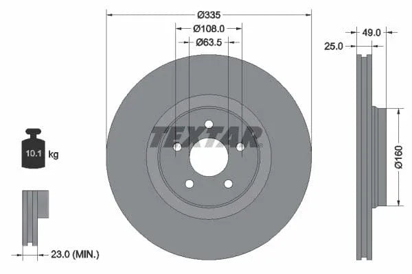 Textar Front Coated High-Carbon Brake Disc Pro+ Vented 92317805 335mm - image 3