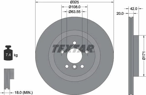 Textar Rear Brake Disc Pro+ Vented 92318105 325mm - image 4