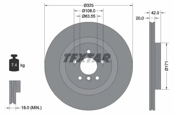 Textar Rear Brake Disc Pro+ Vented 92318105 325mm - image 3