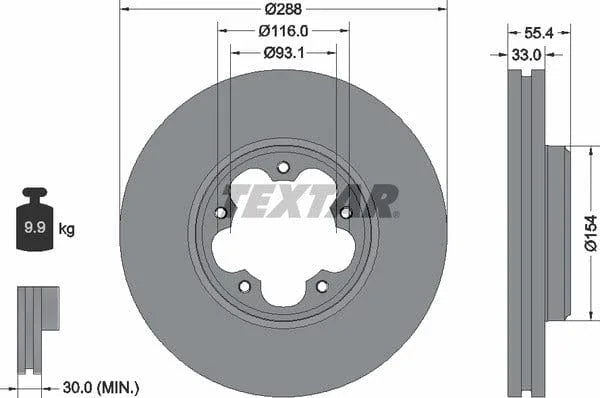Textar Front Coated Brake Disc Pro Vented 92320303 288mm - image 4