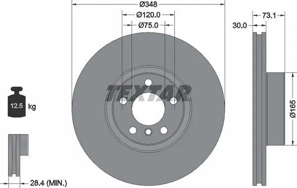 Textar Front Coated High-Carbon Brake Disc Pro+ Vented 92320405 348mm - image 4