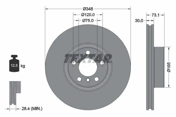 Textar Front Coated High-Carbon Brake Disc Pro+ Vented 92320405 348mm - image 3