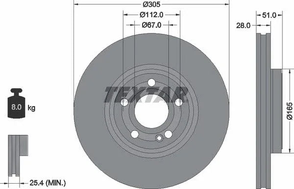 Textar Front Coated High-Carbon Brake Disc Pro+ Vented 92323405 305mm - image 4