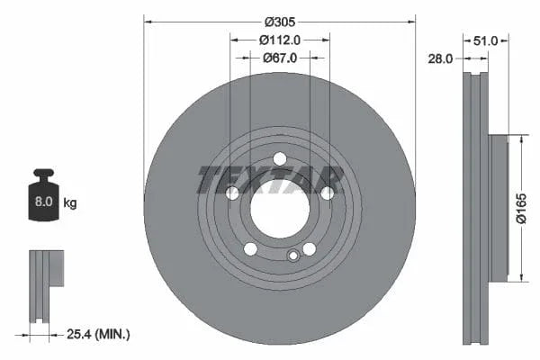 Textar Front Coated High-Carbon Brake Disc Pro+ Vented 92323405 305mm - image 3
