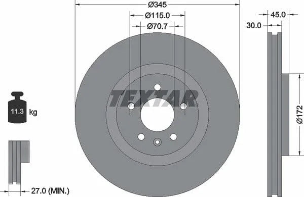 Textar Front Coated High-Carbon Brake Disc Pro+ Vented 92323705 345mm - image 4