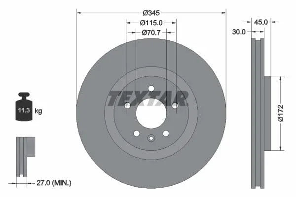 Textar Front Coated High-Carbon Brake Disc Pro+ Vented 92323705 345mm - image 3