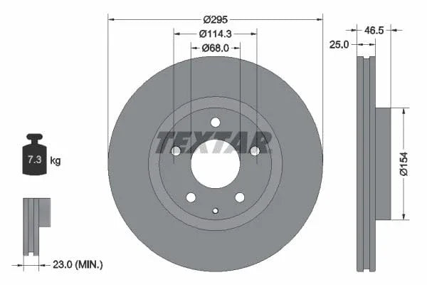 Textar Front Coated Brake Disc Pro Vented 92326203 295mm - image 3