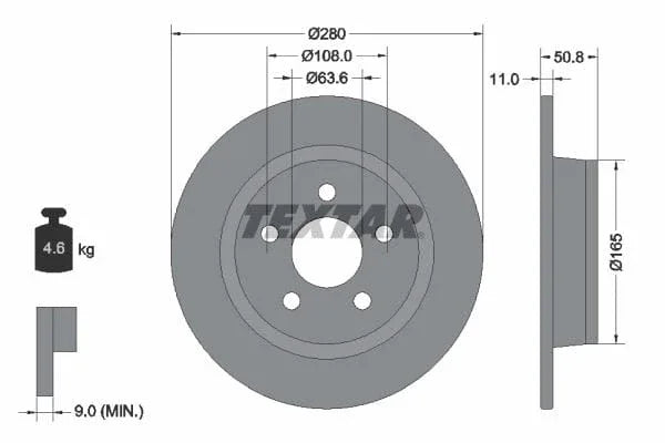 Textar Rear Brake Disc Pro Solid 92326403 280mm - image 3