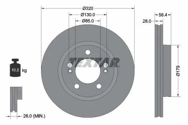 Textar Front Coated Brake Disc Pro Vented 92332803 320mm - image 3