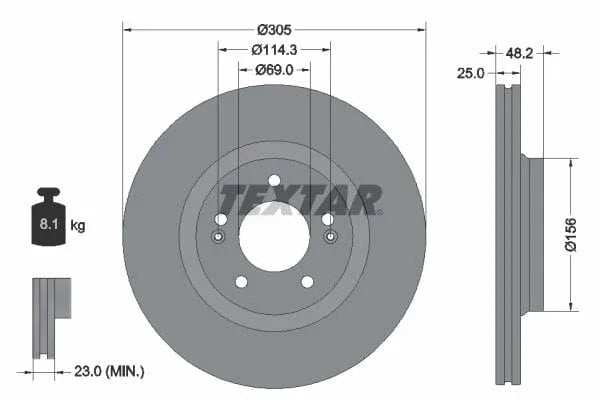 Textar Front Coated Brake Disc Pro Vented 92333203 305mm - image 3