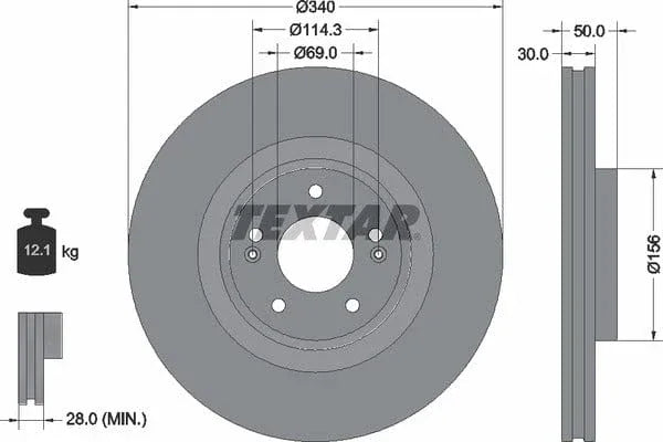 Textar Front Coated Brake Disc Pro Vented 92333403 340mm - image 4