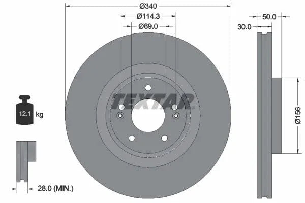 Textar Front Coated Brake Disc Pro Vented 92333403 340mm - image 3