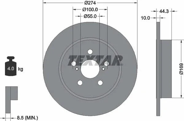 Textar Rear Brake Disc Pro Solid 92333703 274mm - image 4