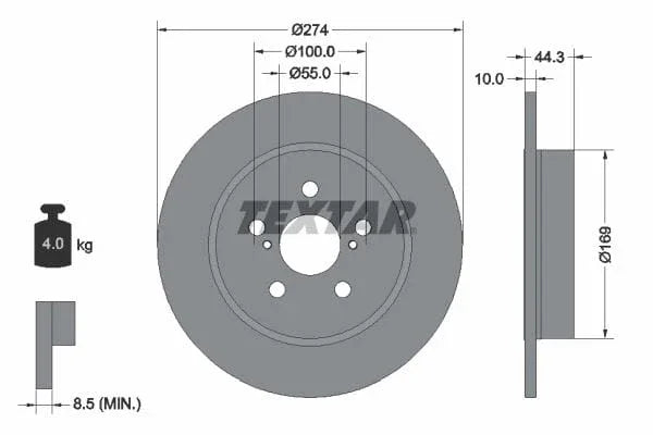 Textar Rear Brake Disc Pro Solid 92333703 274mm - image 3