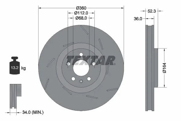 Textar Front Coated High-Carbon Brake Disc Pro+ Slotted Vented 92334105 360mm - image 3