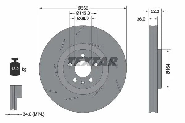 Textar Front Coated High-Carbon Brake Disc Pro+ Slotted Vented 92334205 360mm - image 3