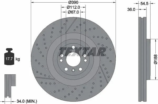 Textar Front Coated High-Carbon Brake Disc Pro+ Vented Slotted Perforated 92337005 390mm - image 4