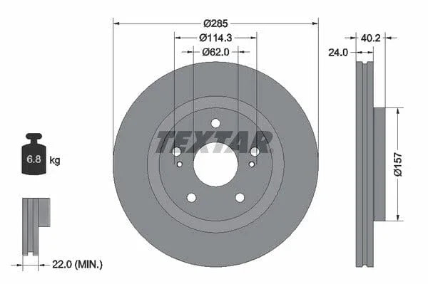 Textar Front Coated Brake Disc Pro Vented 92337303 285mm - image 4
