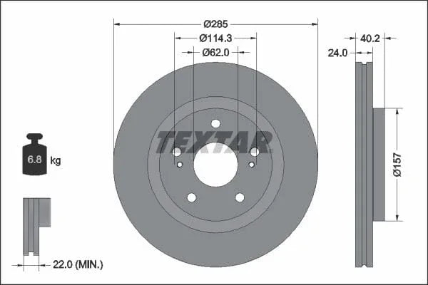 Textar Front Coated Brake Disc Pro Vented 92337303 285mm - image 3
