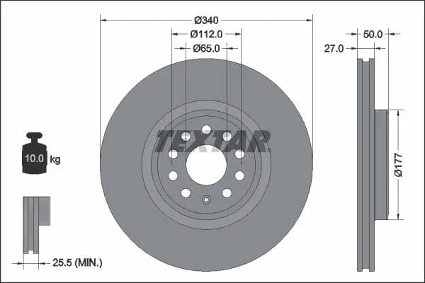 Textar Front Coated High-Carbon Brake Disc Pro+ Vented With Integrated Disabling Contact 92337405 340mm - image 3