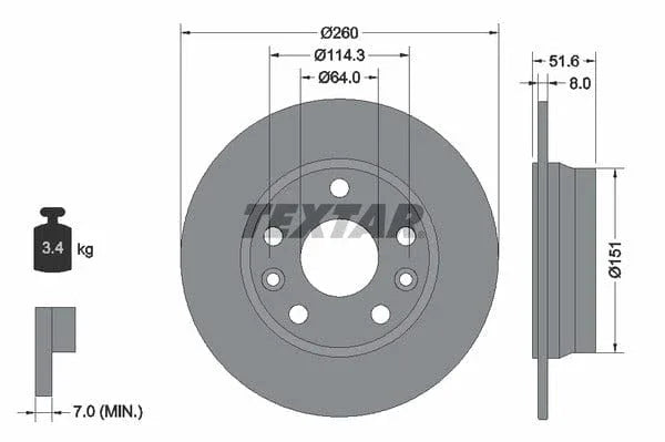 Textar Rear Brake Disc Solid 92337703 260mm - image 4