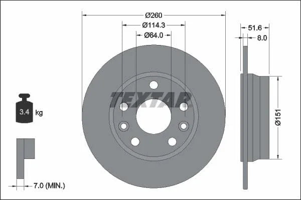 Textar Rear Brake Disc Solid 92337703 260mm - image 3