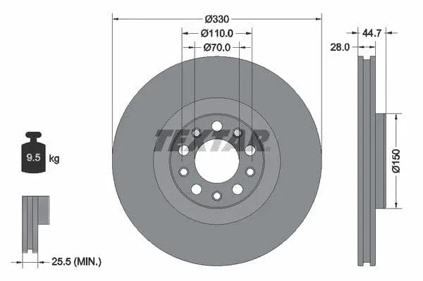 Textar Front Coated High-Carbon Brake Disc Pro+ Vented 92337905 330mm - image 4