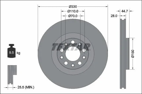Textar Front Coated High-Carbon Brake Disc Pro+ Vented 92337905 330mm - image 3